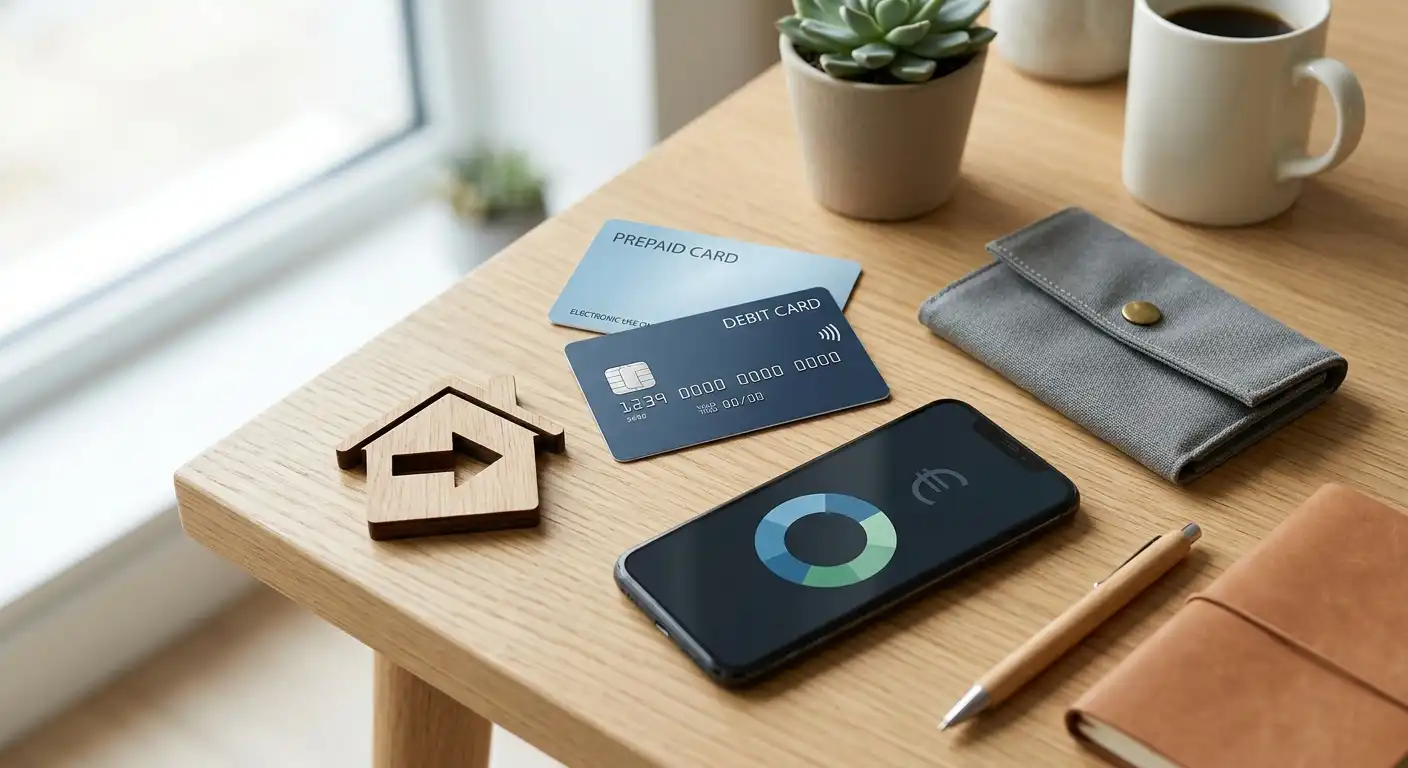 Illustratie van betalen in euro met kaart, bank en digitale wallet zonder merklogo's
