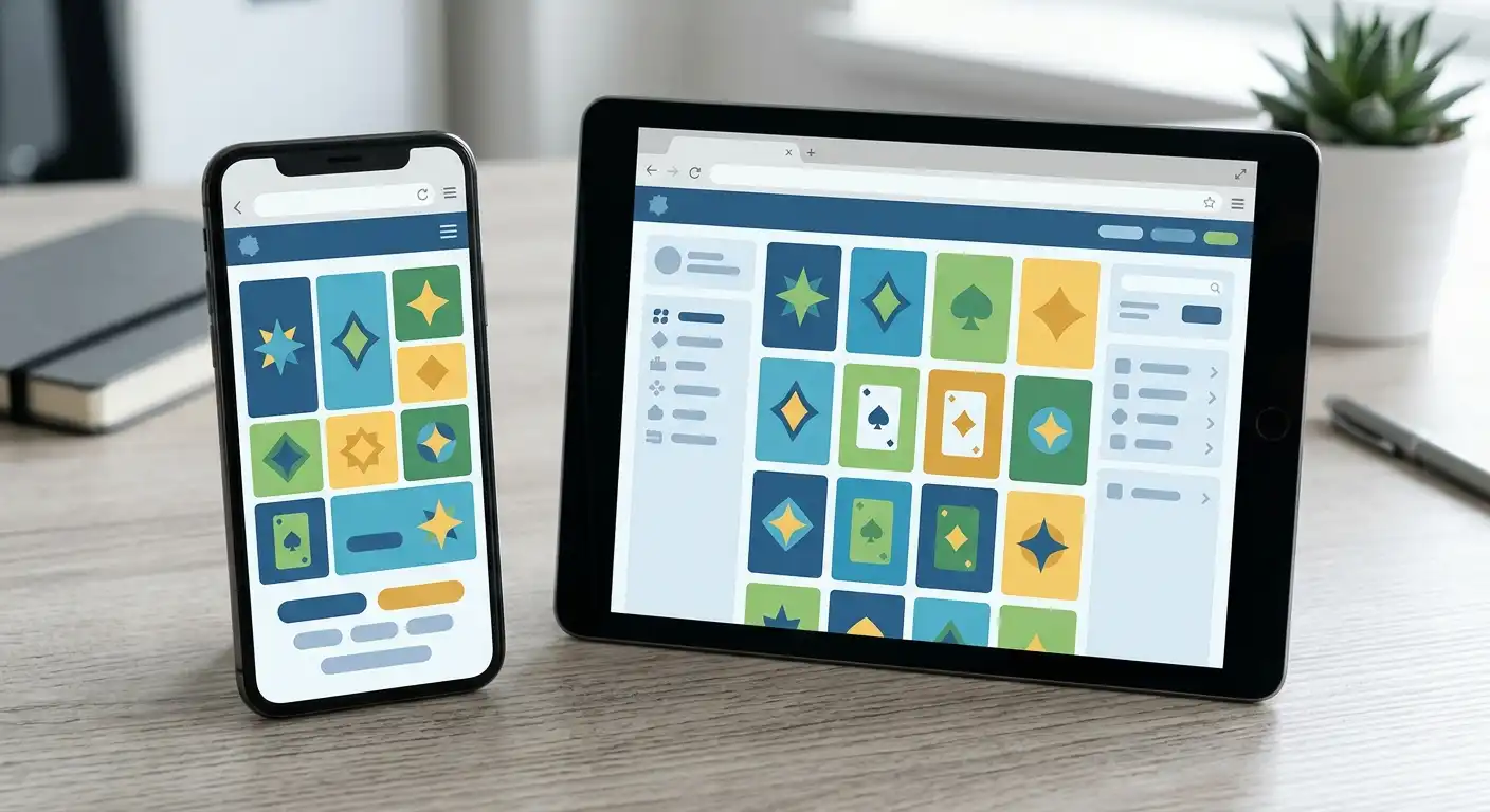 Illustratie van een smartphone met een generieke mobiele casino-interface zonder merklogo's